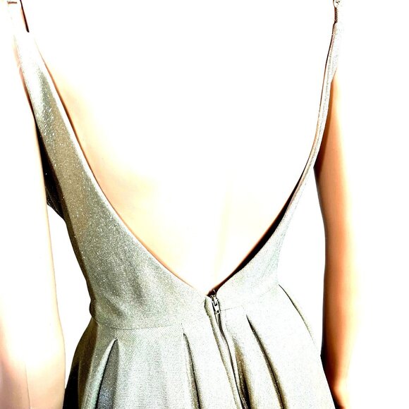 Metallic Gold Evening Gown By B. Smart With Plunging Back V-Neckline Adjustable - Picture 7 of 9